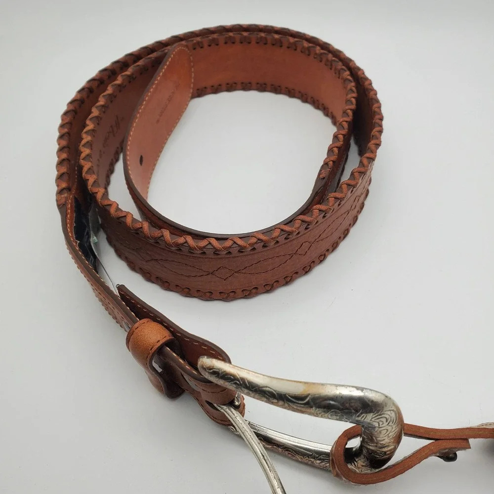 Ariat Brown Leather Belt 42 Western Silver Tone Buckle Whip Stitch Baxter Black